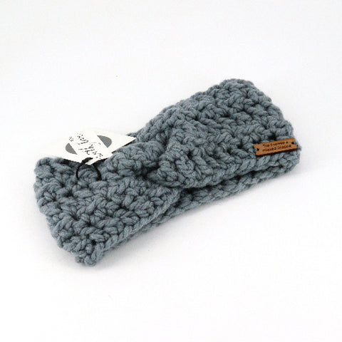 Hand Knit Twisted Ear Warmer Headband Grey - Arts and Heritage St. Albert