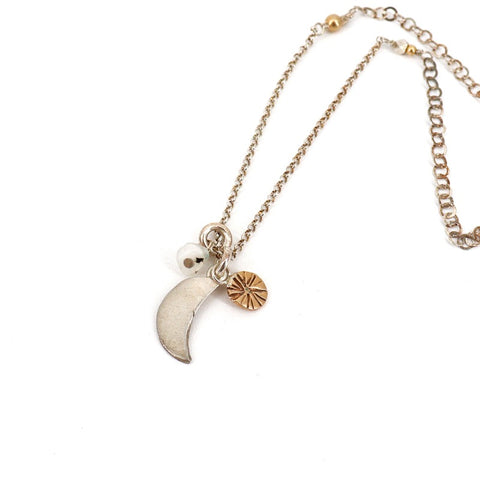 LUNA - Crescent Luna Cluster, Moonstone, Fine & Sterling Silver, Bronze, 38" - Arts and Heritage St. Albert