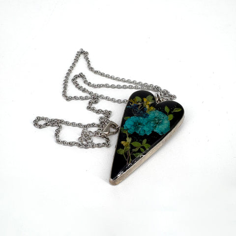 Pressed Flower Necklace heart Blue Achilles - Arts and Heritage St. Albert