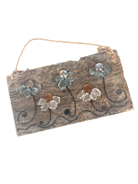Barnboard Art Blue + White Flowers - Arts and Heritage St. Albert