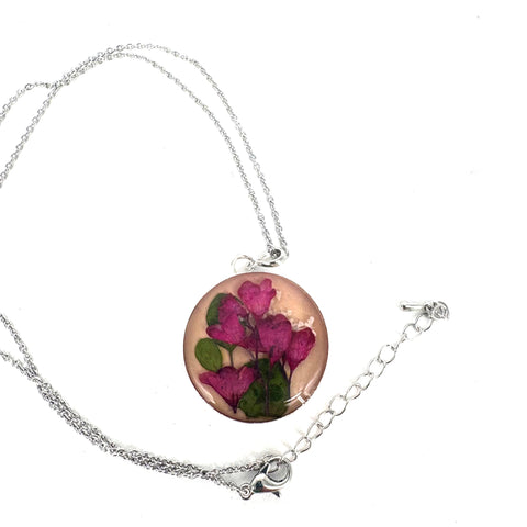 Pressed Flower Necklace Round Pink - Arts and Heritage St. Albert