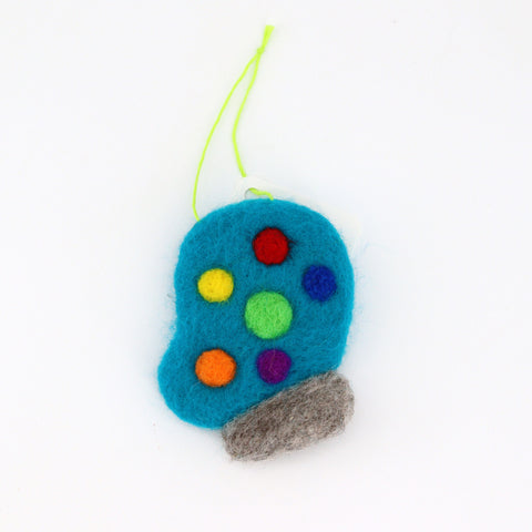 Felted Mitten Ornament Blue with Multi Coloured Polka Dots - Arts and Heritage St. Albert