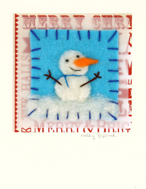 Holly Boone Art Cards - Snowmen Snowman on Light Blue with Red Paper - Arts and Heritage St. Albert