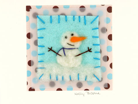 Holly Boone Art Cards - Snowmen Snowman on Light Blue with Polka Dot Paper - Arts and Heritage St. Albert