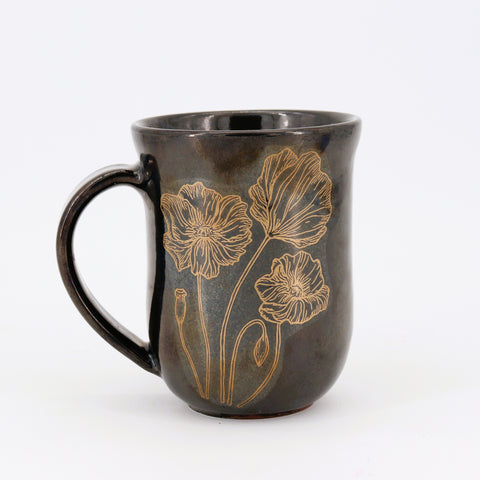 Golden Poppies Mug Left Facing Handle - Arts and Heritage St. Albert