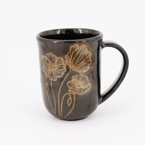 Golden Poppies Mug Right Facing Handle - Arts and Heritage St. Albert