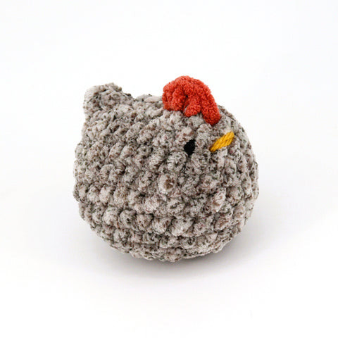 Crocheted Chicken Plushie Speckled Grey with Brown - Arts and Heritage St. Albert