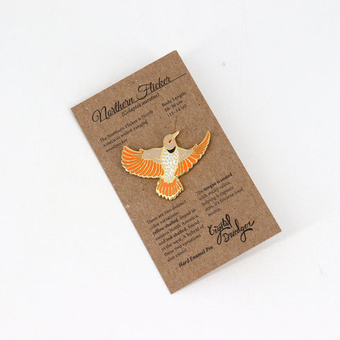 Gold Plated Enamel Bird Pins Orange Northern Flicker - Arts and Heritage St. Albert