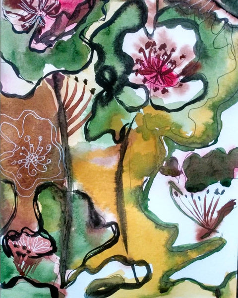 'Pink Anemone' Original Mixed Media Painting by Meghana Gauthier - Arts and Heritage St. Albert