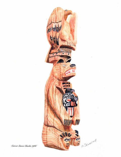 Totem Art Prints By Gerald Delorme Salish Bear Pole, Cowichan Indian Band at Duncan. B.C, Carver Simon Charlie - Arts and Heritage St. Albert