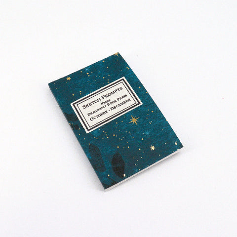 Notebook with starry night design and text on a white background