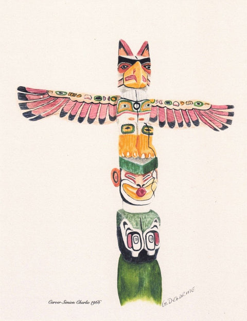 Totem Art Prints By Gerald Delorme Tsonoqua and the Thunder Bird, Sooke Region Museum B.C, Carver Simion Charlie - Arts and Heritage St. Albert