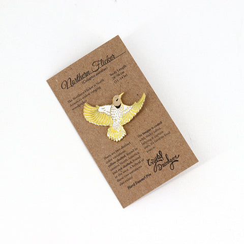 Gold Plated Enamel Bird Pins Yellow Northern Flicker - Arts and Heritage St. Albert