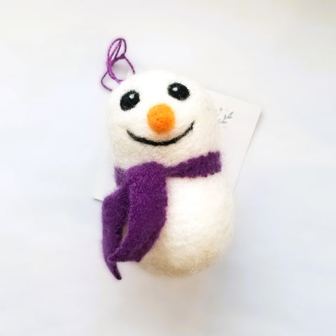 Felted Snowmen Ornaments Dark Purple Scarf - Arts and Heritage St. Albert