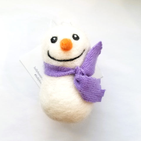 Felted Snowmen Ornaments Light Purple Scarf - Arts and Heritage St. Albert