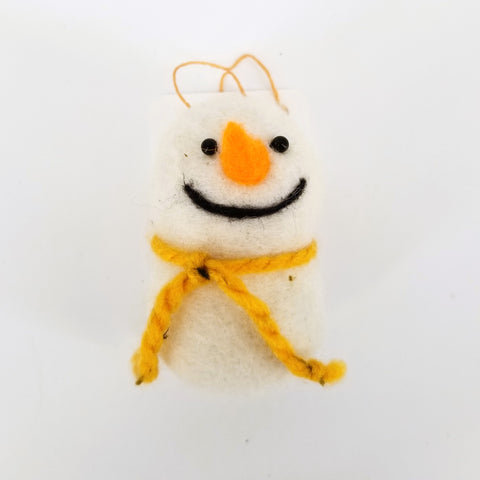 Felted Snowmen Ornaments Yellow Scarf - Arts and Heritage St. Albert