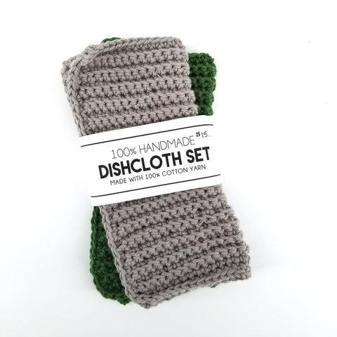 Hand Knit Dish Cloths Green & Grey - Arts and Heritage St. Albert