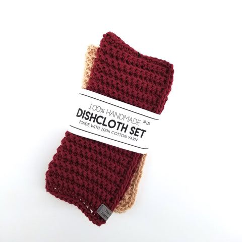 Hand Knit Dish Cloths Maroon & Soft Pink - Arts and Heritage St. Albert