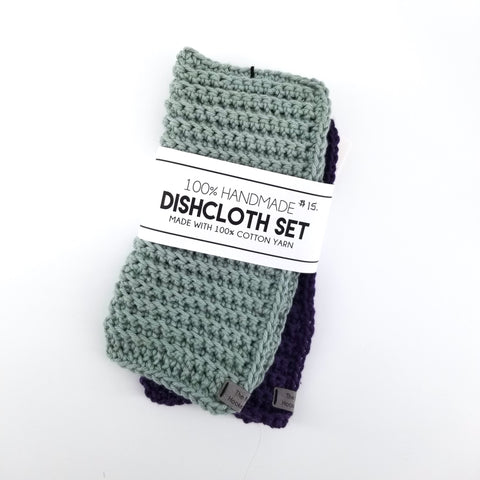 Hand Knit Dish Cloths Sage & Purple - Arts and Heritage St. Albert