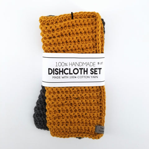 Hand Knit Dish Cloths Mustard Yellow & Grey - Arts and Heritage St. Albert
