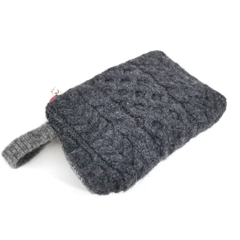 Medium Upcycled Zip Case Dark Grey Cable Knit - Arts and Heritage St. Albert