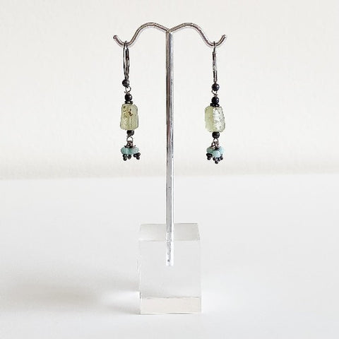 Ancient Glass Earrings, Rectangle Piece With 3 Charm Drops, Silver Leverback - Arts and Heritage St. Albert