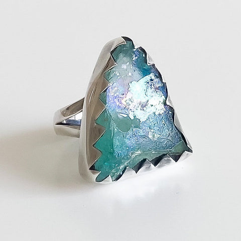 Ancient Glass Ring, Triangle Shape with Jagged Setting, Size 8 - Arts and Heritage St. Albert