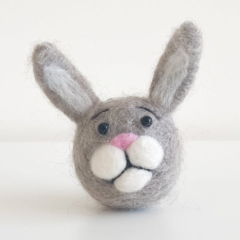 Felted Wildlife Head Ornaments Grey Rabbit - Arts and Heritage St. Albert
