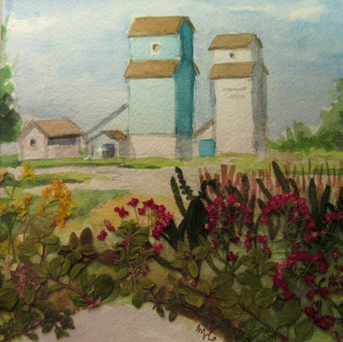 Unframed Pressed Flower Art - Grain Elevators - Arts and Heritage St. Albert