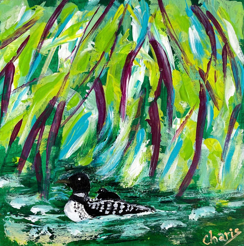 Loon with Baby Rider