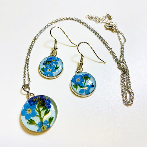 Pressed Flower Art Necklace and Earring Set