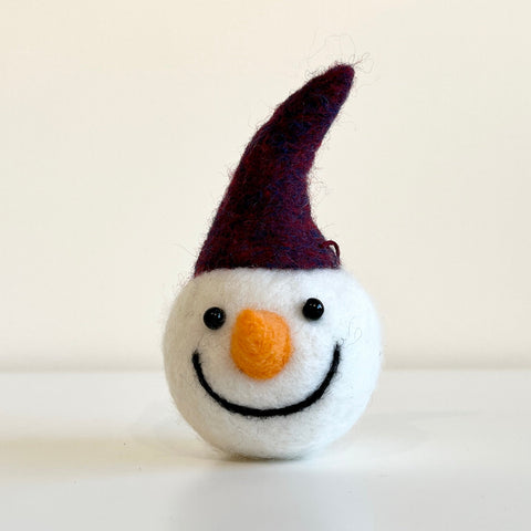 Felted Snowman Head Ornament