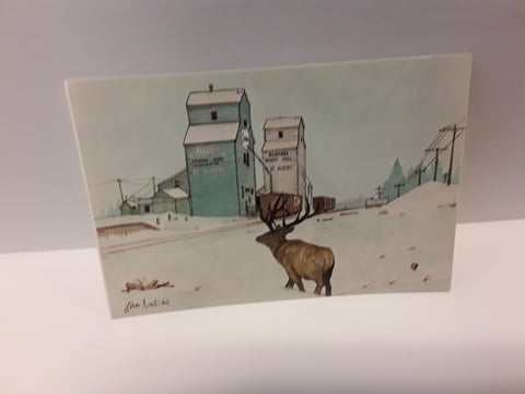 Alan Nuttall Print grain elevator with moose - Arts and Heritage St. Albert