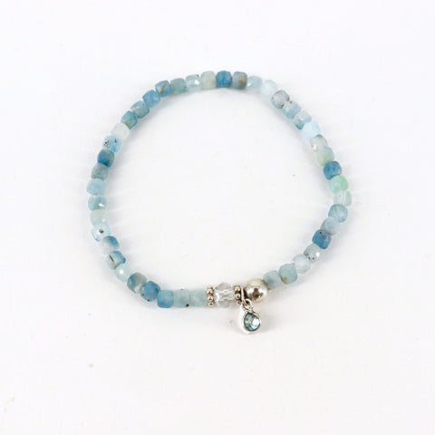 Handcrafted Gemstone Beaded Stretch Bracelets Style 10 Aquamarine & Sterling Silver - Arts and Heritage St. Albert