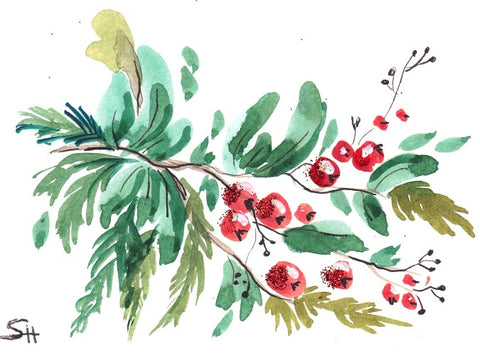 'Winter Berries' 2 Pack Original Art Card