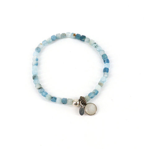 Handcrafted Gemstone Beaded Stretch Bracelets Style 11 Aquamarine & Sterling Silver - Arts and Heritage St. Albert