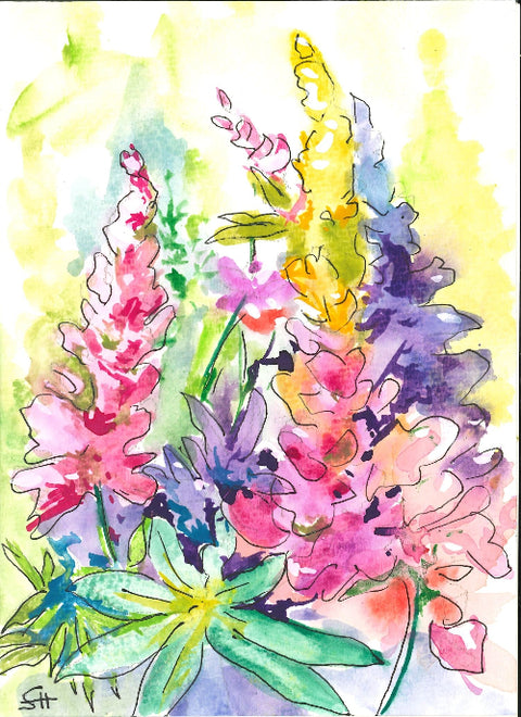 'Flower Series' 5 x 7 Original Art Cards by Sabine Hahnel