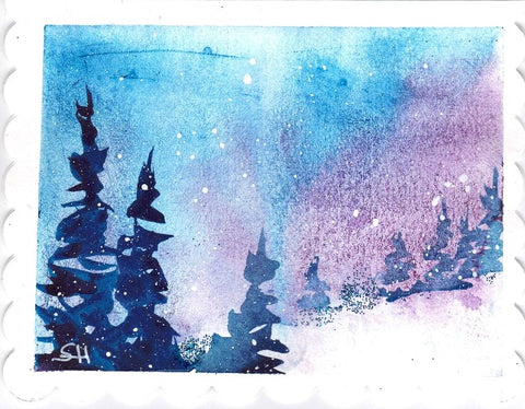 'Winter Sky & Evergreens II' 2 Pack Original Art Card
