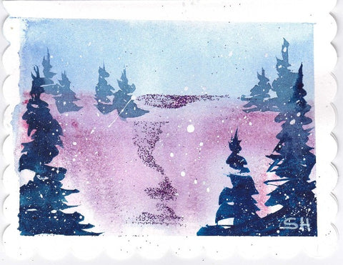 'Winter Sky & Evergreens III' 2 Pack Original Art Card