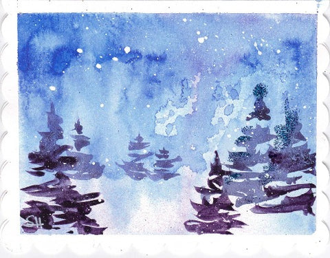 'Winter Sky & Evergreens V1' 2 Pack Original Art Card