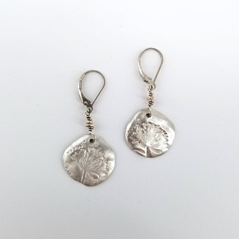 Fine Silver Etched Dandelion Earrings