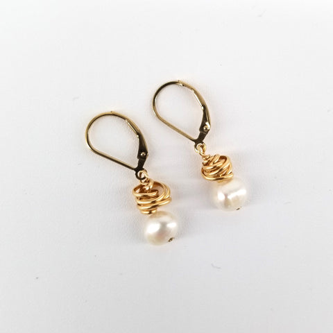 'Hera' Collection Gold Wrapped Pearl Earrings