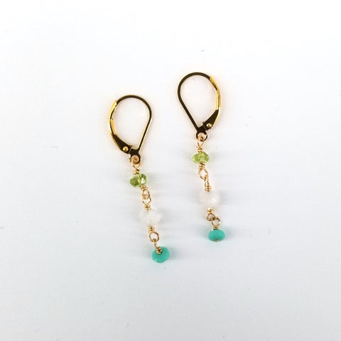 Peridot, Moonstone, Czech Bead Cascade Earrings