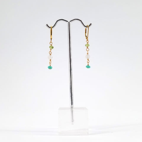 Peridot, Moonstone, Czech Bead Cascade Earrings