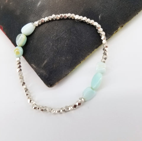 Peruvian Blue Opal & Fine Silver Stretch Bracelet