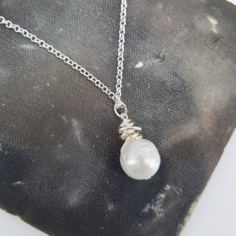 'Hera' Collection Silver Wrapped Baroque Pearl Necklace