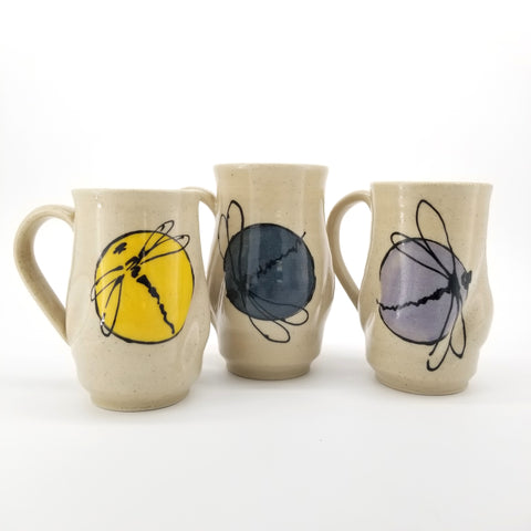 Colourful Handmade Mugs with Dragonfly Decoration