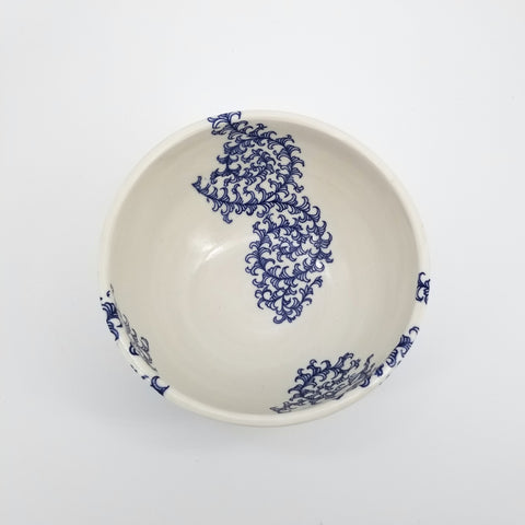 Large White Handmade Bowl with Blue Pattern
