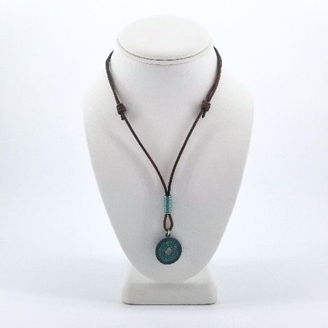 'Antiquity' Sliding Knot Leather Necklace with Patinaed Coin Medallion