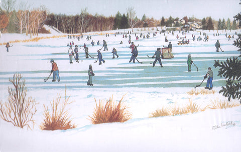 "Skaters Lacombe Lake" Art Print